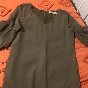 Olive Green V-Neck Dress